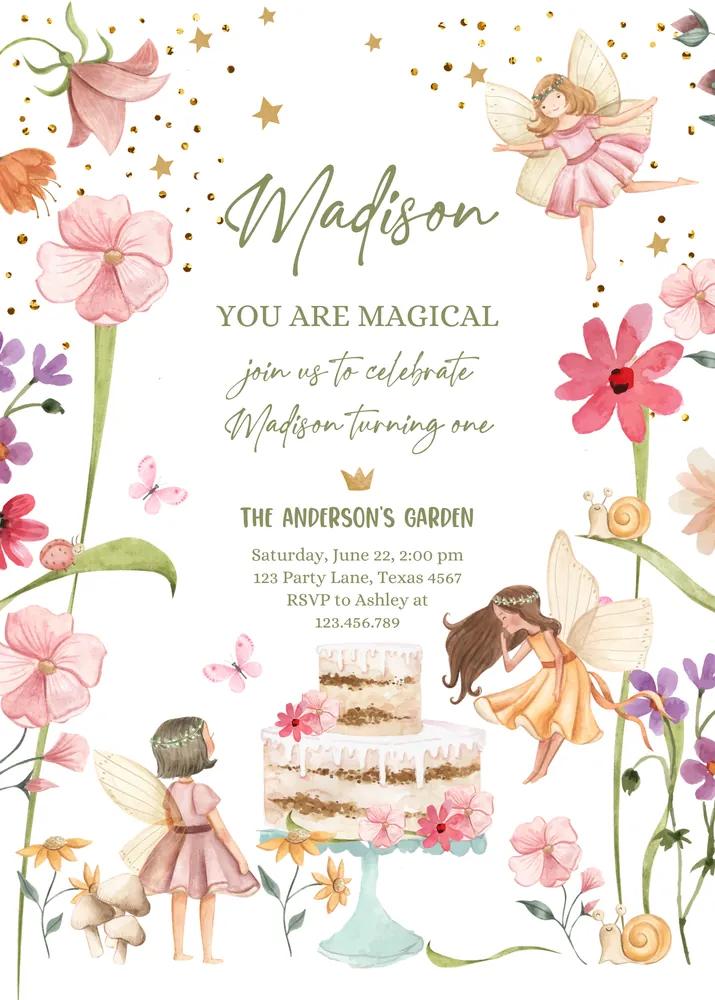 Fairy Birthday Invitation Canva Template | Magical Garden Forest Party Download