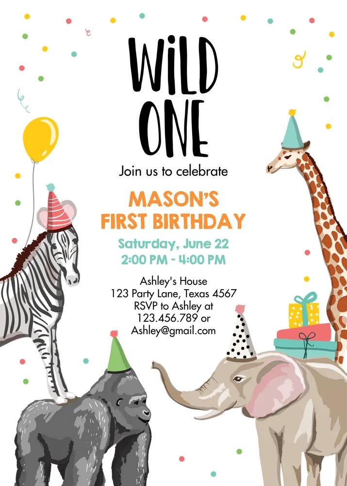 Party Animals Birthday Invitation | Wild One Zoo Safari Boy Canva Template