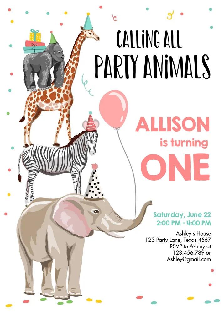 Wild One Party Animals Birthday Invitation | Zoo Safari Girl Canva Template