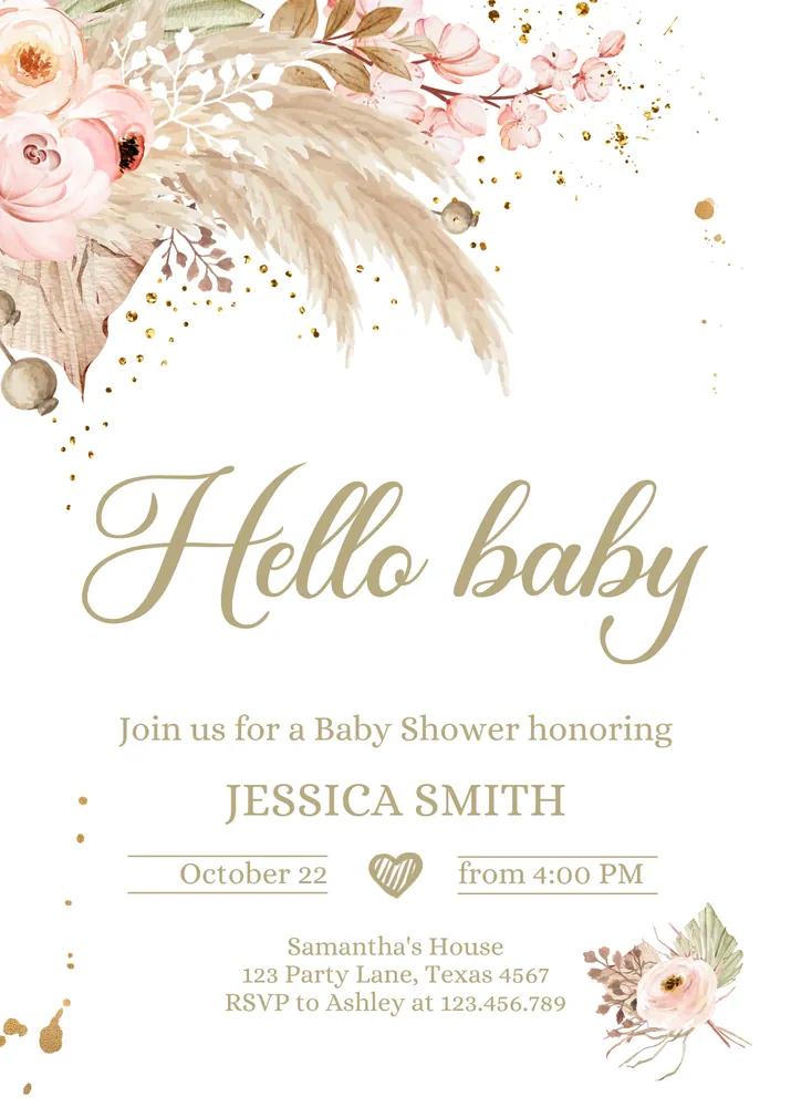 Boho Pampas Grass Baby Shower Invitation | Editable Canva Template