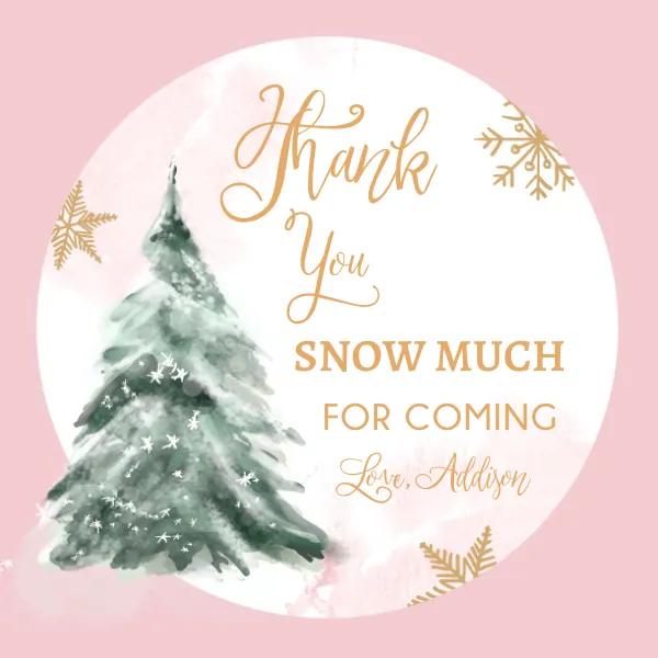 Winter Onederland Thank You Tag Pink Gold Tree Baby Shower Canva Template