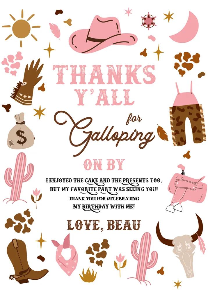 Cowgirl Birthday Thank You Card | Wild West Rodeo Canva Template