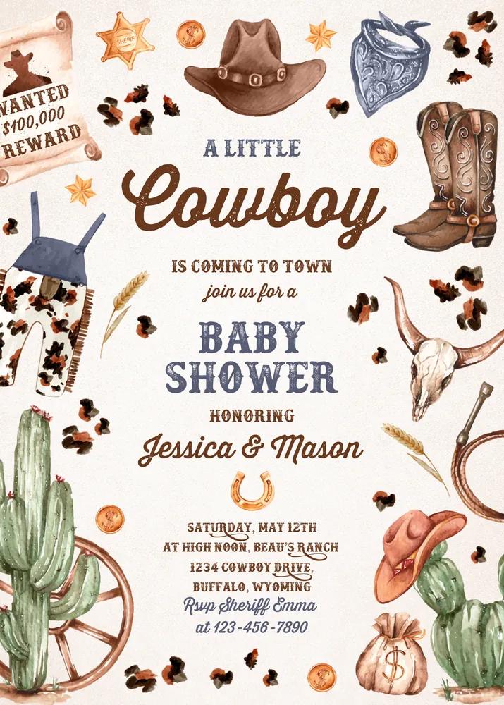 Cowboy Baby Shower Invitation | Editable Wild West Canva Template