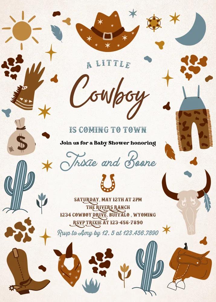 Cowboy Baby Shower Invitation | Wild West Editable Canva Template
