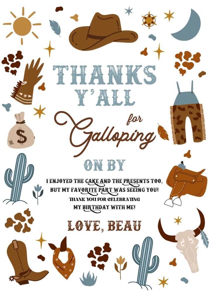 Cowboy Birthday Party Thank You Card Wild West Canva Template Instant Download