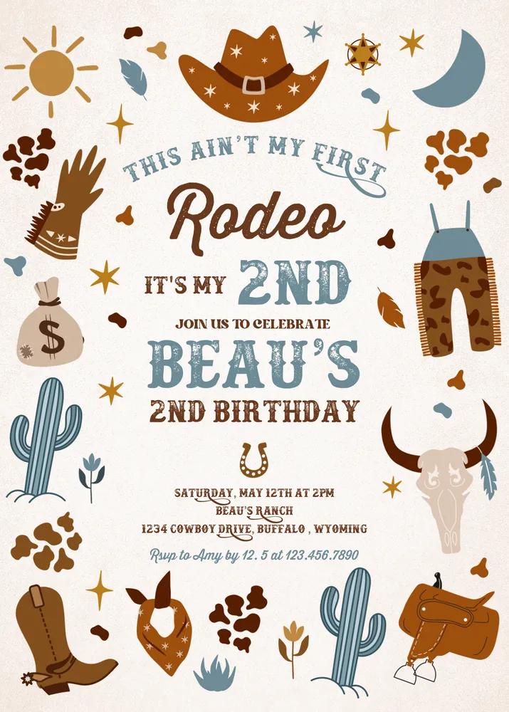 2nd Rodeo Cowboy Birthday Invitation | Blue Wild West Canva Template