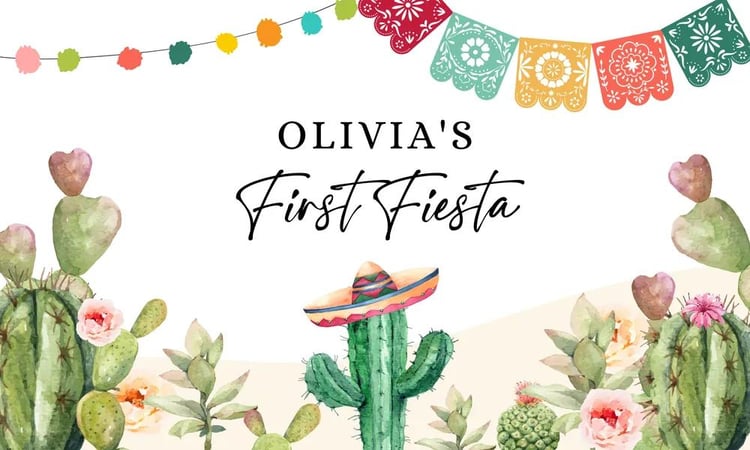 First Fiesta Birthday Backdrop Banner Mexican Floral Canva Template Download