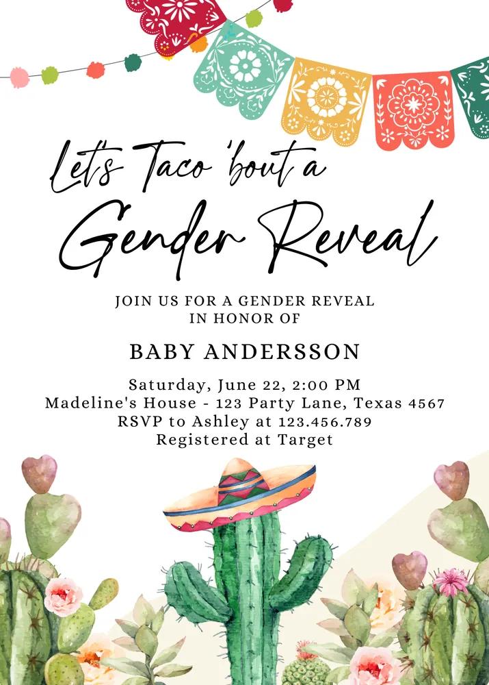 Lets Taco Bout a Gender Reveal Invitation | Editable Canva Fiesta Template