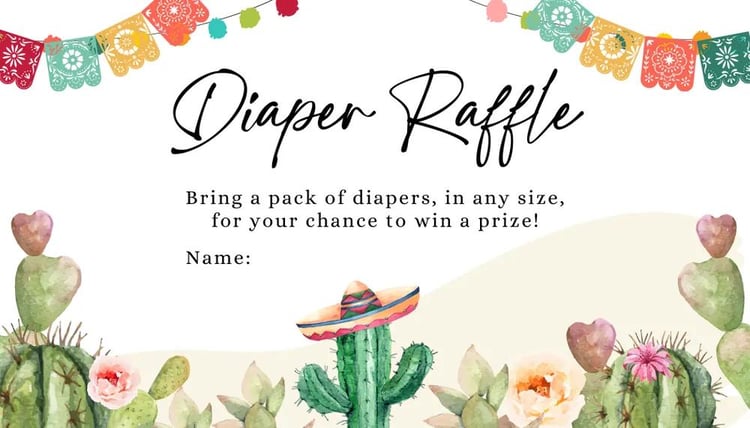 Cactus Fiesta Diaper Raffle Ticket Template, Succulent Baby Shower Game