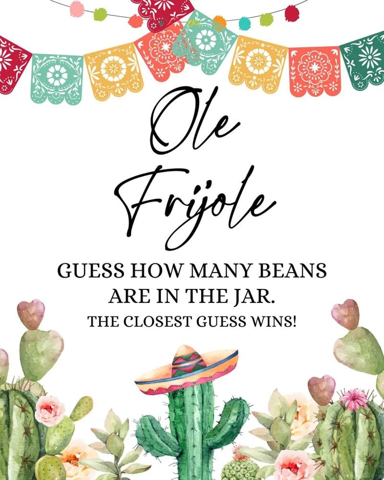 Fiesta Baby Shower Guess How Many Beans Game, Editable Canva Template