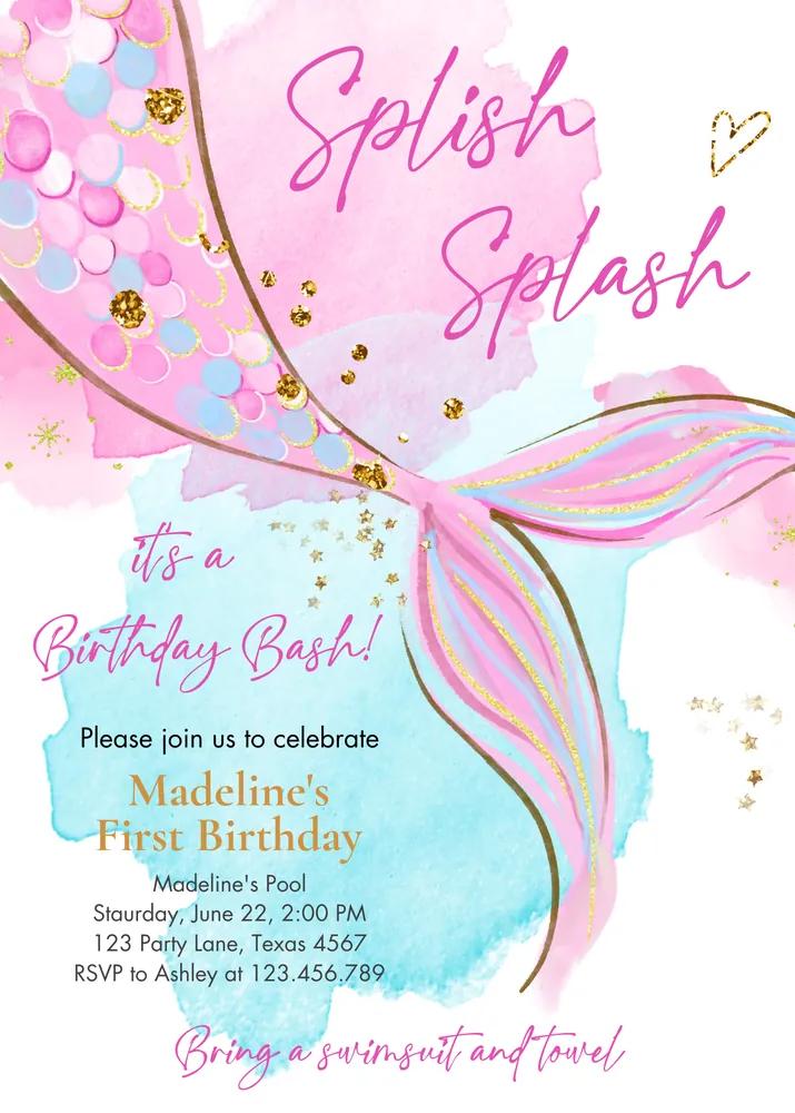 Mermaid Birthday Invitation Template - Editable Girls Under the Sea Invite