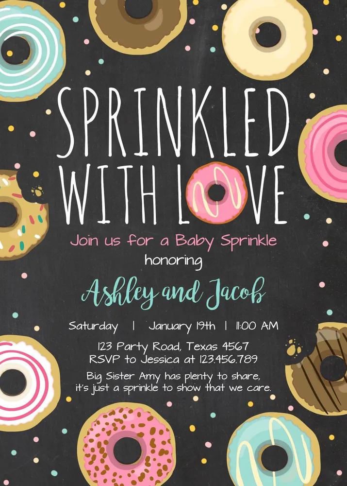 Donut Sprinkle Coed Baby Shower Invitation - Gender Neutral Pink Editable Canva