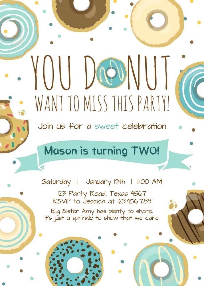Boy Blue Donut 1st Birthday Invitation | Editable Canva Template First Birthday