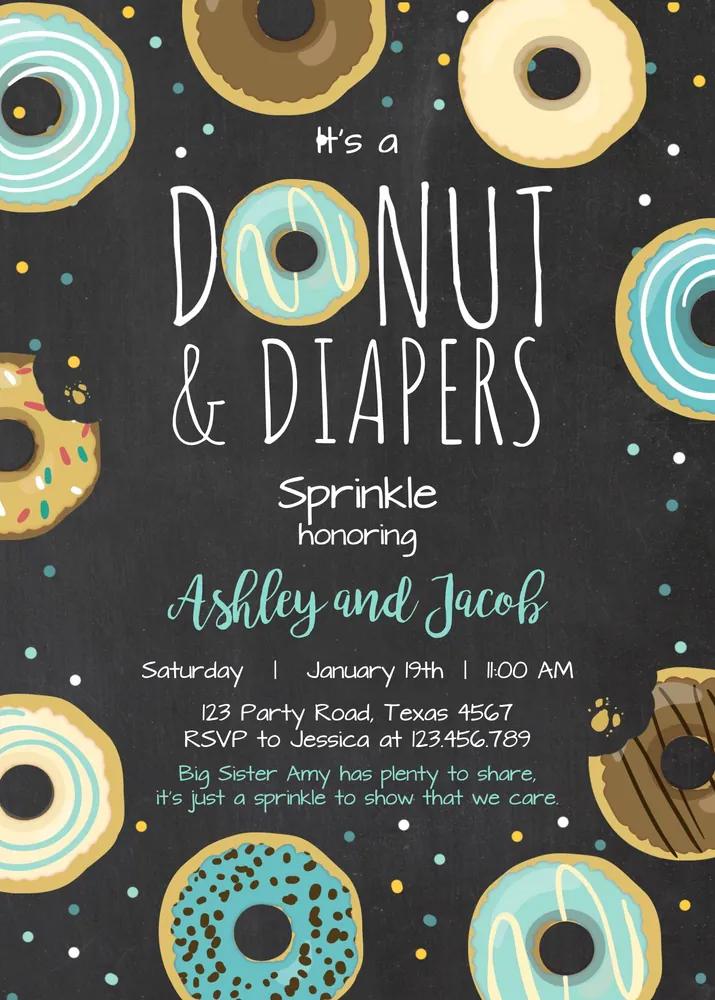Donuts and Diapers Baby Sprinkle Invitation | Editable Canva Template Blue Boy