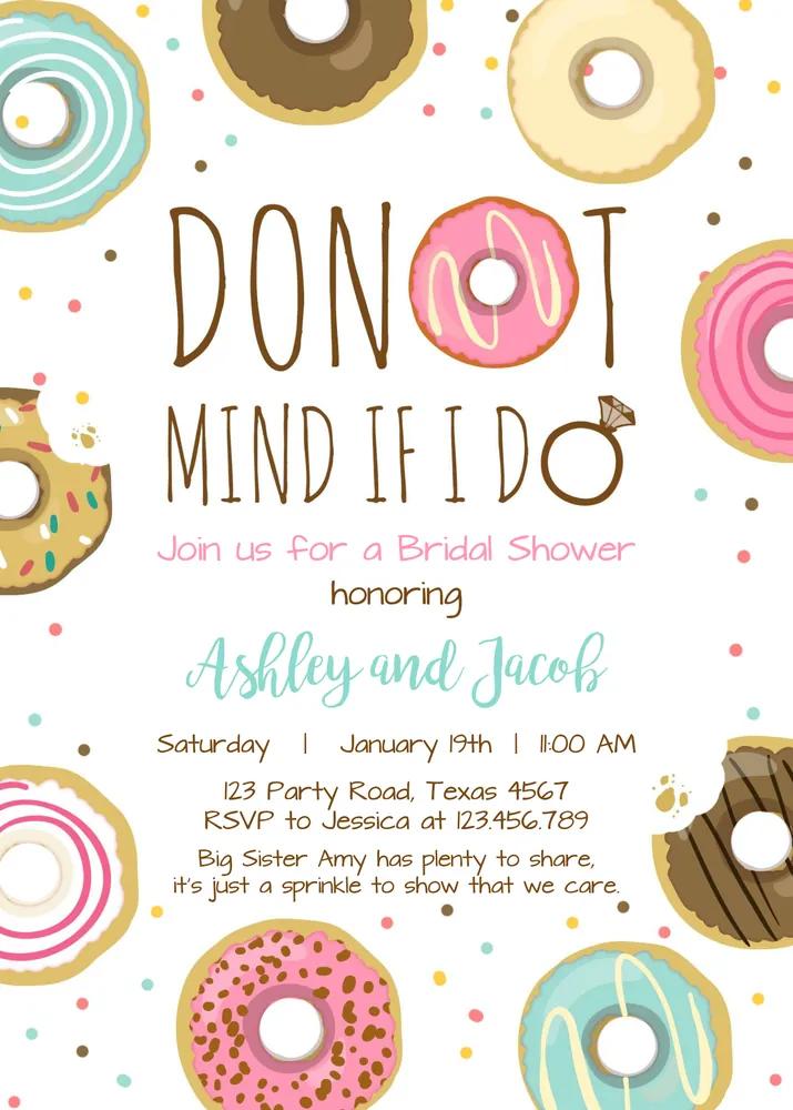 Donut Mind If I Do Bridal Shower Invitation Canva Template, Pink Teal