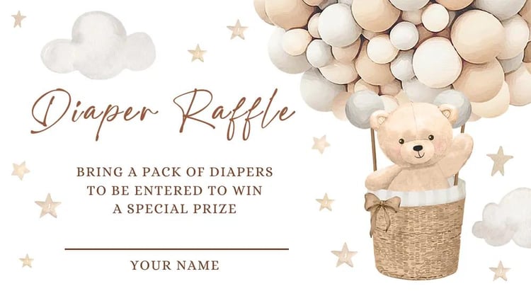 Teddy Bear Hot Air Balloon Diaper Raffle - Gender Neutral Canva Template