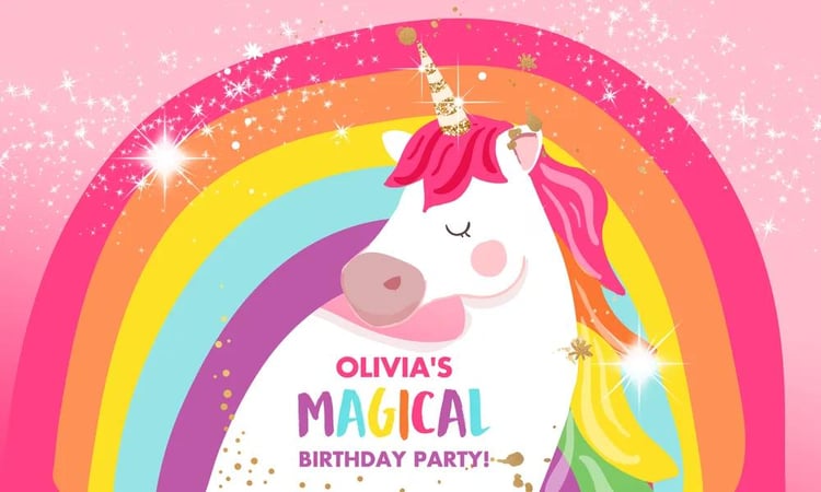 Pink Unicorn Birthday Backdrop Banner - Editable Canva Template Invitation