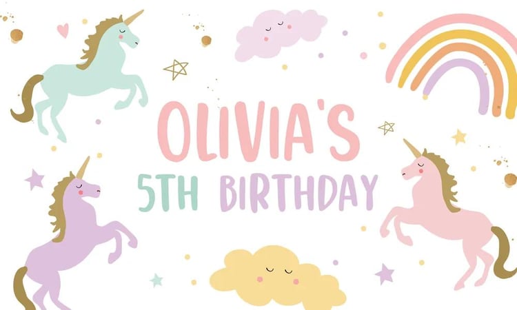 Pastel Unicorn Birthday Backdrop & Invitation Set - Editable Canva Template