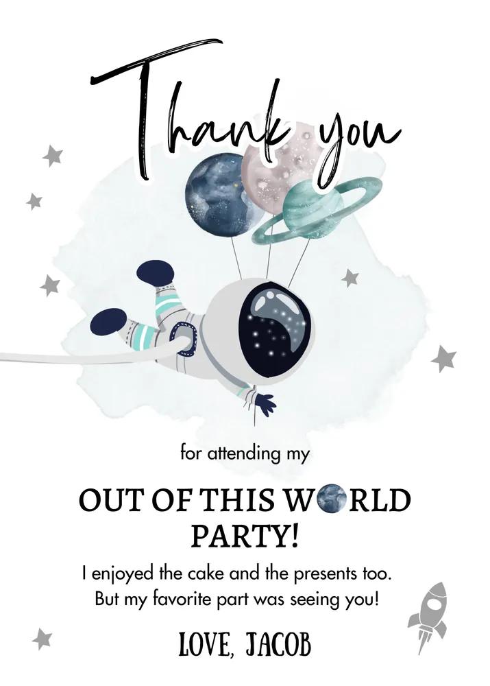 Space Birthday Thank You Card - Astronaut Planets Boys Editable Canva Template