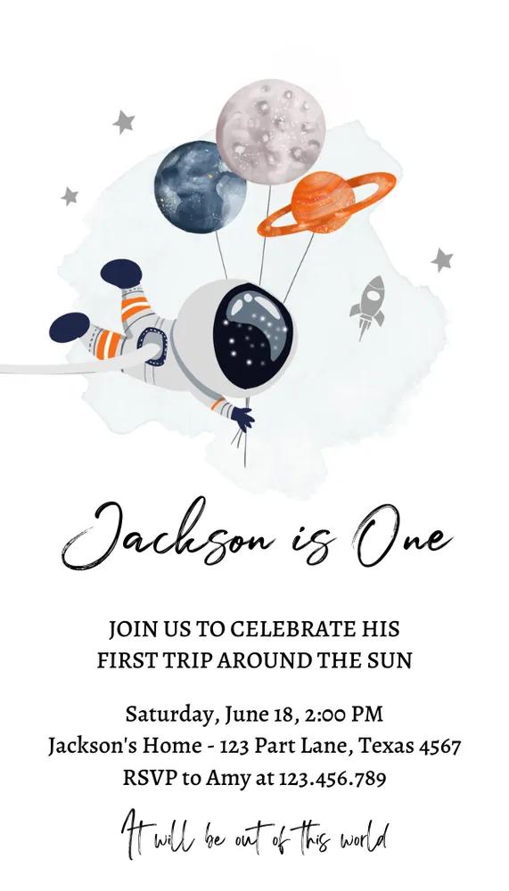 Outer Space Birthday Invitation Canva Template Astronaut Trip Around the Sun