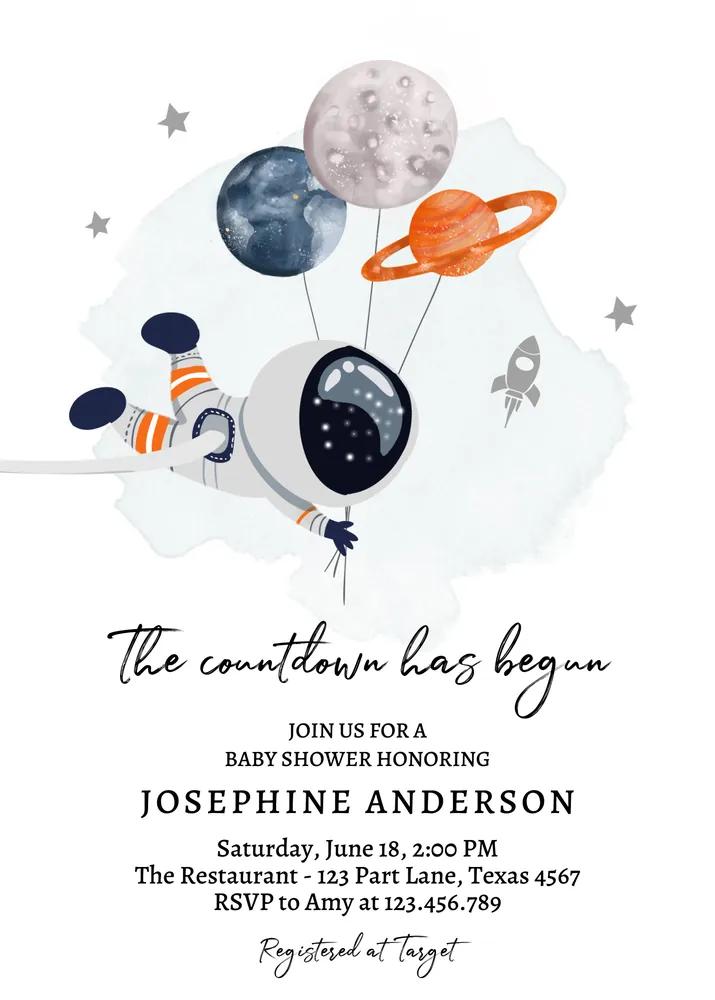 Space Baby Shower Invitation Canva Template | Galaxy Boy Outer Space Invite