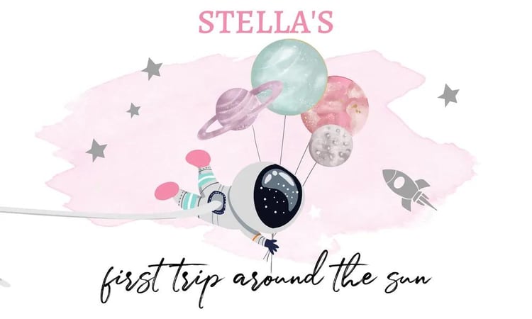 First Trip Around the Sun Space Birthday Backdrop Banner Canva Template
