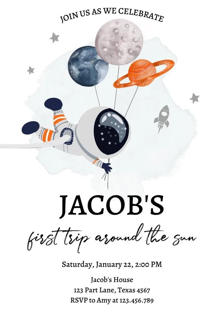 Out of This World Outer Space Birthday Invitation Canva Template Boy Orange