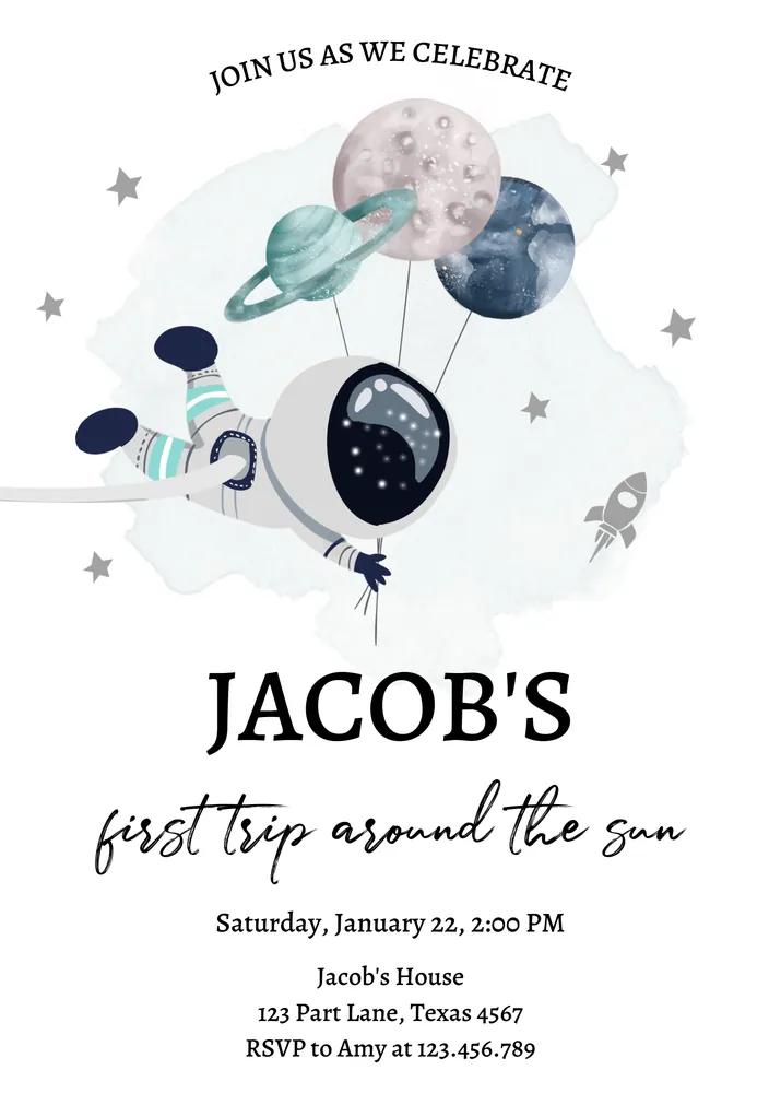 Outer Space Birthday Invitation Template, Astronaut Galaxy Boy Canva Invite