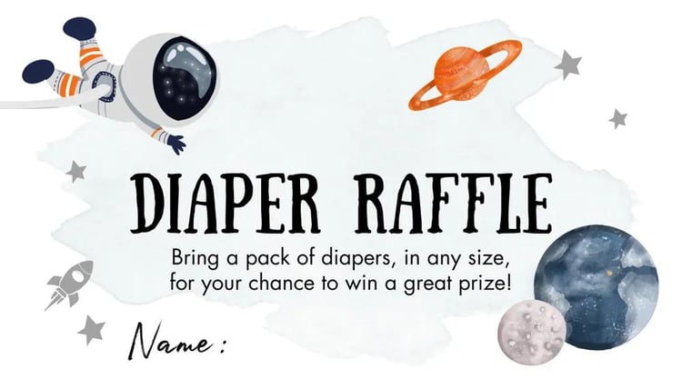 Astronaut Space Diaper Raffle Ticket & Registry Card Canva Template
