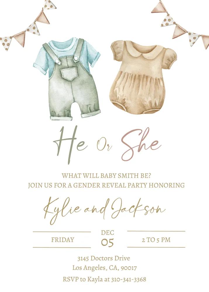 Boho Gender Reveal Invitation | Editable Canva Template Baby Clothes Invite