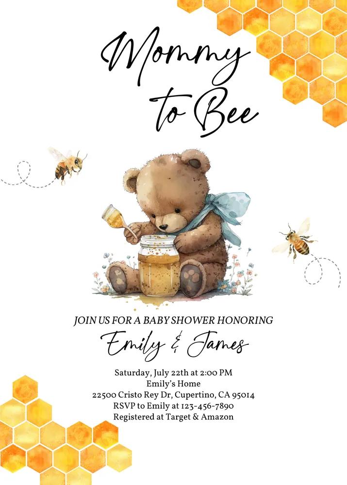 Bee Baby Shower Invitation | Mommy to Bee Baby Bear Canva Template