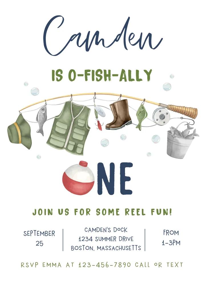 Fishing 1st Birthday Invitation | O-Fish-Ally One Canva Template | Gone Fishing