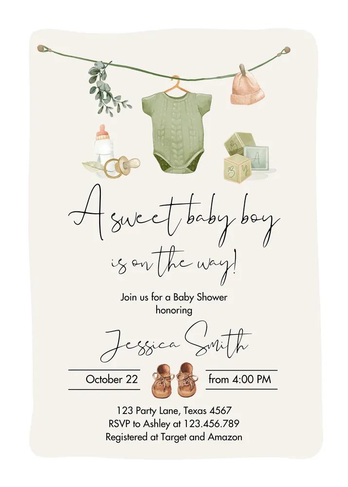 Boho Boy Baby Shower Invitation | Editable Canva Template | Rustic Coed Shower