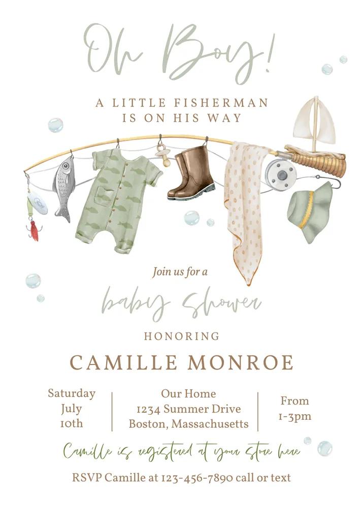 Fishing Baby Shower Invitation | Editable Canva Template | Little Fisherman Boy