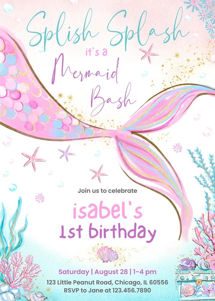 Mermaid Birthday Invitation Template - Editable Under the Sea Bash Invite