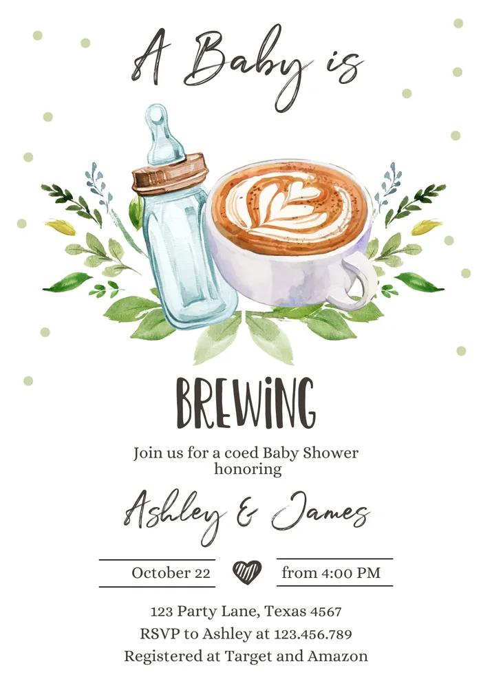 A Baby is Brewing Invitation | Coed Coffee Baby Shower Canva Template