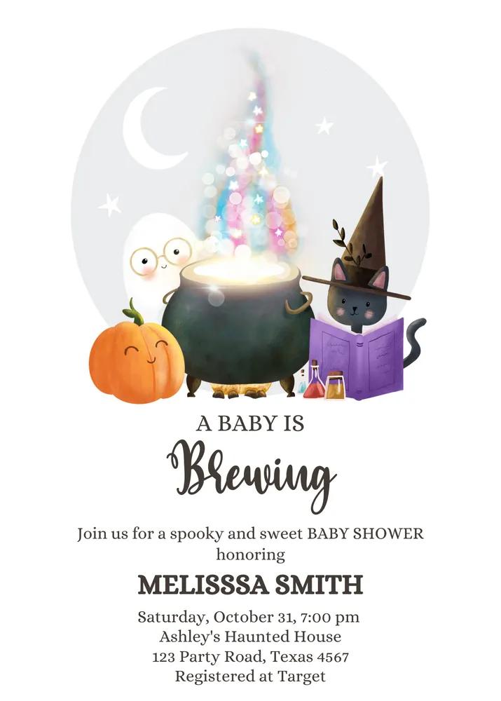 A Baby is Brewing Halloween Baby Shower Invite | Editable Canva Template