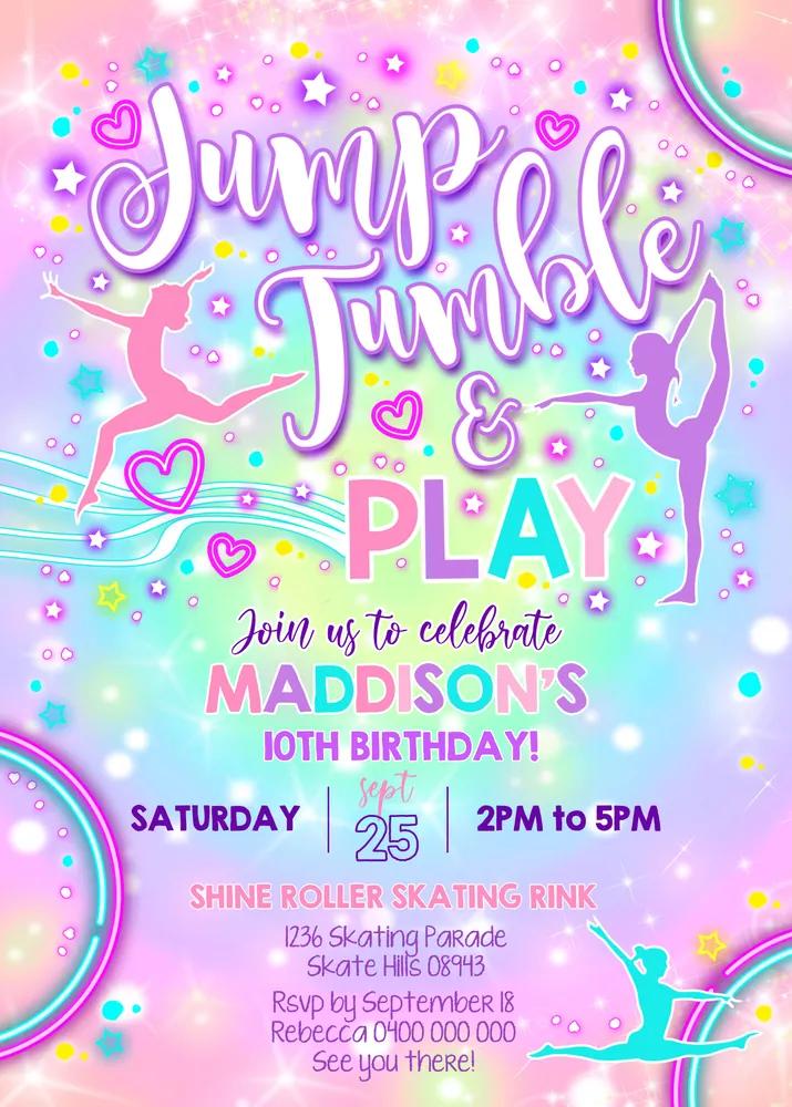 Gymnastics Birthday Invitation Template - Editable Canva Instant Download