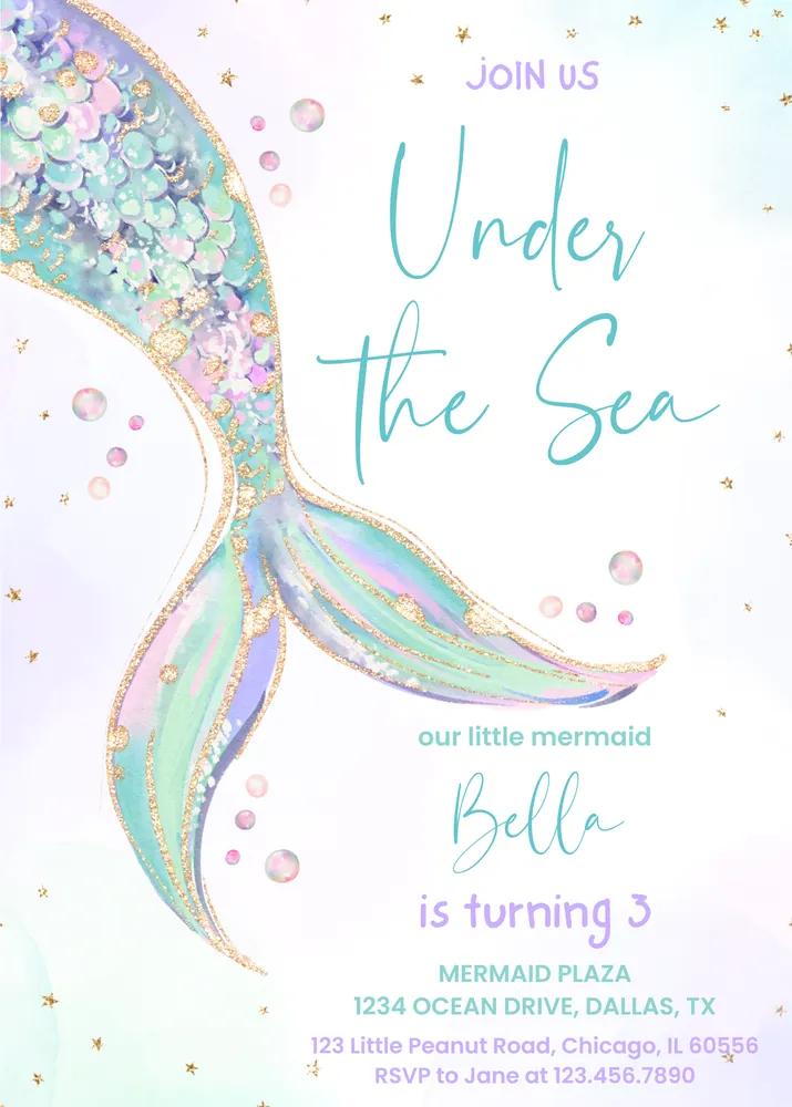 Mermaid Tail Birthday Invitation | Editable Canva Template | Under the Sea Party
