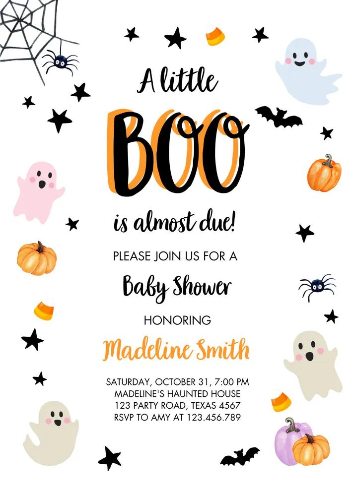 Boo Baby Shower Invitation | Editable Halloween Costume Party Canva Template