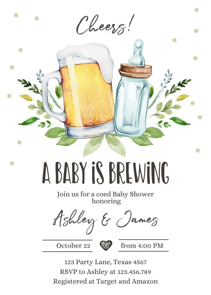 A Baby is Brewing Invitation | Editable Canva Template | Coed Shower Invite