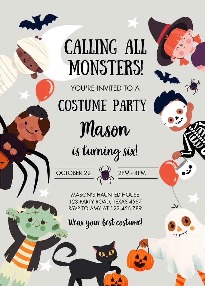 Kids Halloween Party Invitation Template - Editable Birthday Costume Party Canva