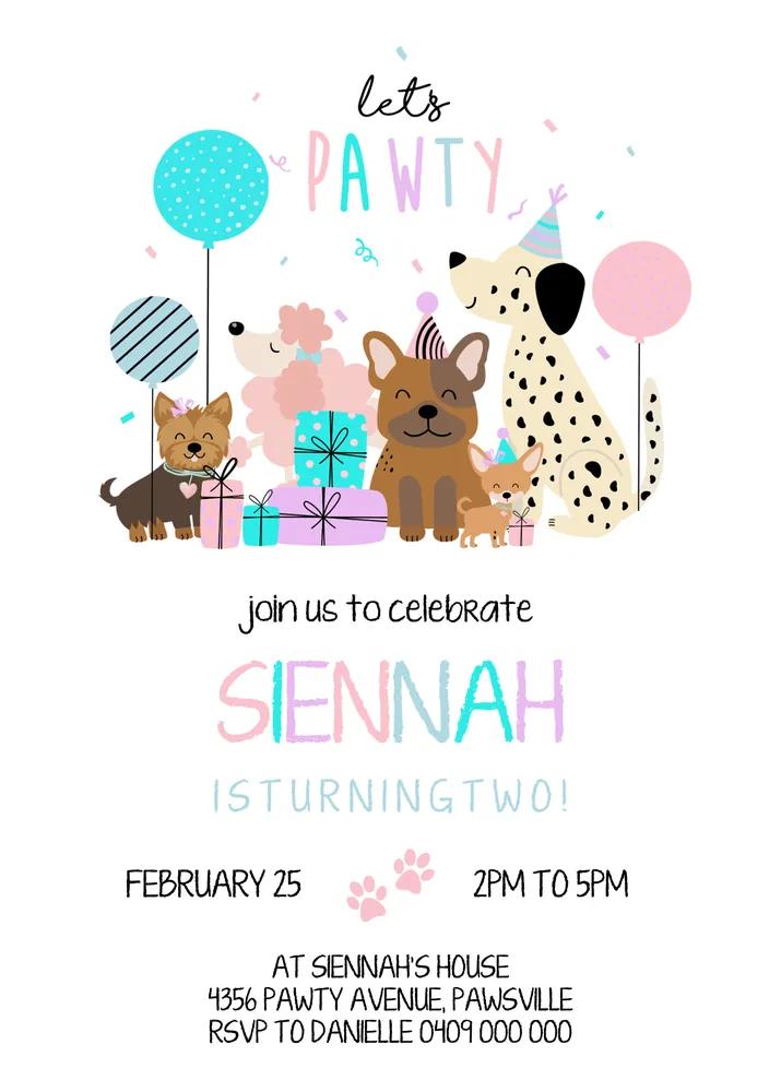 Editable Dog Invitation | Puppy Party & Pawty Invite Canva Template