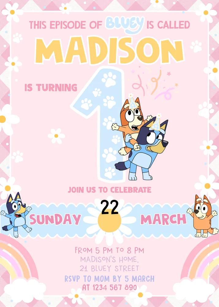 Bluey Girl Birthday Invitation | Editable Canva Template | Instant Download
