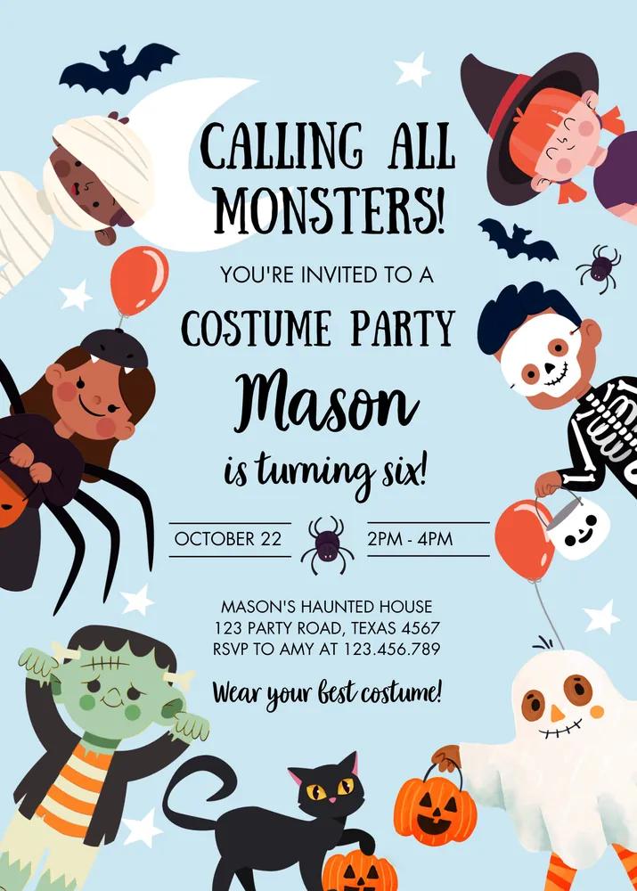 Halloween Boy Birthday Invitation - Editable Canva Kids Costume Party Template