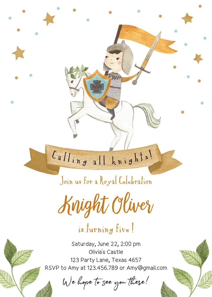 Knight Birthday Invite Boy Royal Medieval Dragon Canva Template