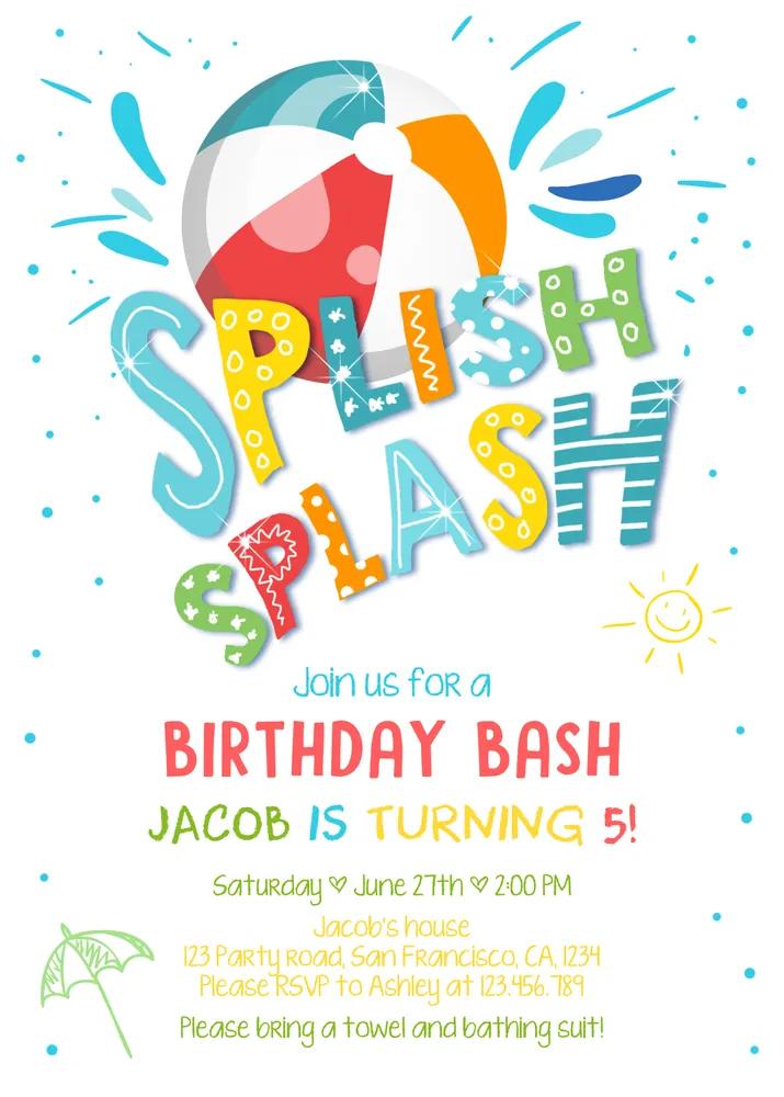 Splish Splash Pool Party Birthday Invitation - Editable Canva Template
