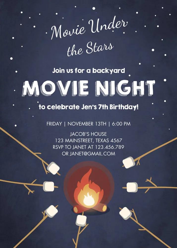 Movie Night Birthday Invitation, Backyard Under the Stars Canva Template