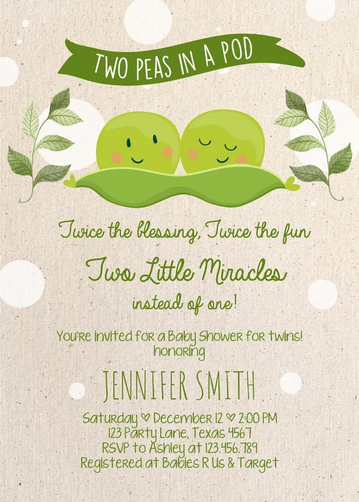 Twin Baby Shower Invitation Two Peas in a Pod Canva Template Sweet Pea Invite