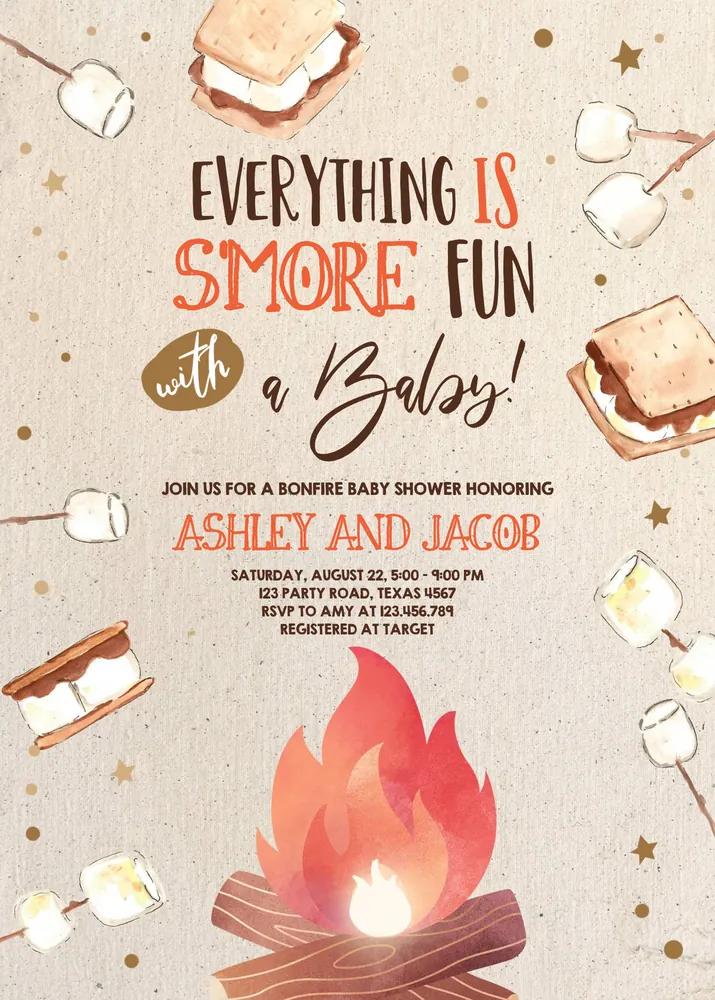 Smores Baby Shower Invitation | Fall Bonfire Couples Shower Canva Template